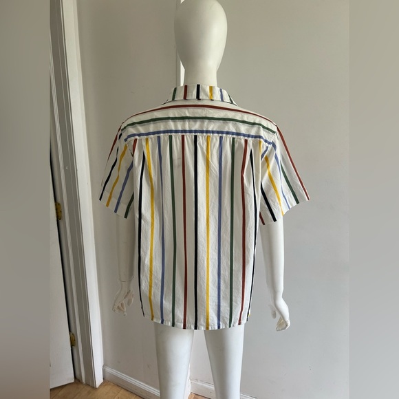 Bellerose Faraway Camp-Collar Cotton-Poplin Shirt Striped Size M Short Sleeve - Picture 4 of 8